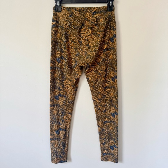 LuLaRoe Leggings Women's One Size Pull On Stretchy Orange Tan Brown Paisley Pant - Picture 2 of 3